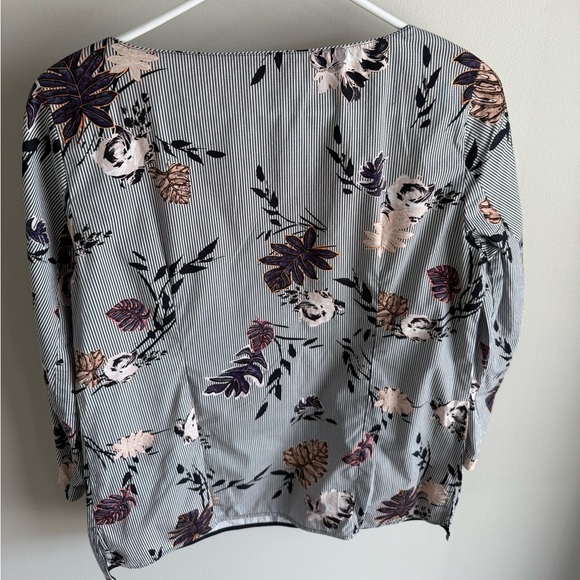 Lafayette 148 New York Stretch Cotton Caddie Blouse - Stripes/Floral - Size 4 - Picture 8 of 11